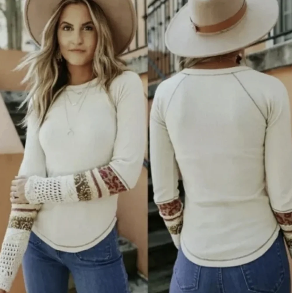 NWT Free People Mix Thermal Cuff Long Sleeve Y2K Top women boho